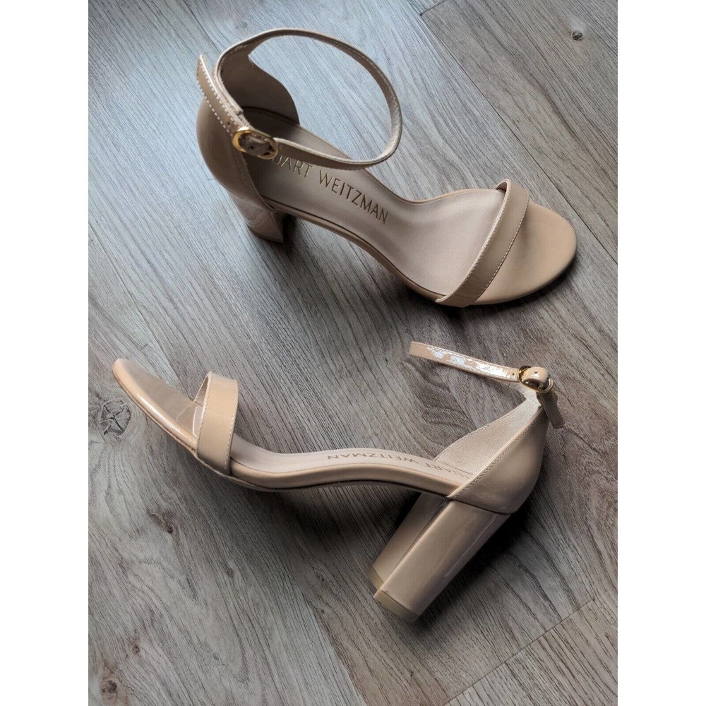 Stuart Weitzman Nearlynude Heel Sandals Nude Patent Adobe Leather